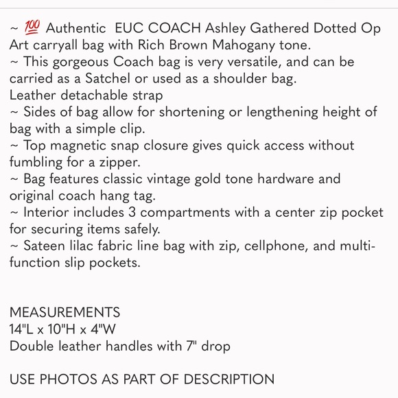 COACH  EUC Ashley Signature Gathered Leather Sateen Satchel - Picture 10 of 10